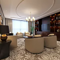 Elegant Modern Lounge Interior Design With Beige Sofas Chandelier And Bookshelves