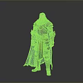 Medieval Armored Man In Green Cloak And Detailed Metal Armor