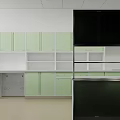 Modern Examination Room Interior Design With Green Cabinets Shelves And Workbench