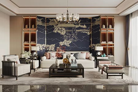 New Chinese Living Room 3d model