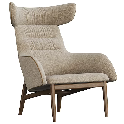Modern Comfortable Single Chair With High Backrest Fabric Upholstery And Wooden Legs 3d model