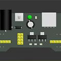Industrial Equipment Circuit Board Featuring Green Substrate Yellow Connectors Black Components White Square Modules