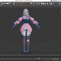 Game Movie Character with Blonde Hair Pink Black Top White Pants Brown Boots Ribbon Details