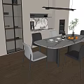 Modern Dining Table Set with Marble Top and Stylish Chairs in Open Kitchen Area 3d model