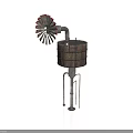 Vintage Windmill Wooden Barrel Structure With Metal Stand And Spiral Blades