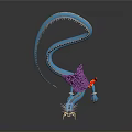 Blue Dragon Like Game Movie Character With Long Curved Body Purple Mane And Red Flames