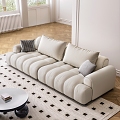 Modern Cream Style Living Room Three-Person Sofa Piano Keys Sofa Sofa Clouds Sofa Cat Scratching Cloth Sofa Cream Style 3d model