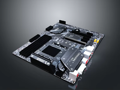 Advanced Computer Motherboard Featuring CPU Socket RAM Slots And PCIe Connectors 3d model