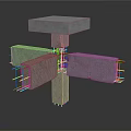 Concrete Cross Shaped Structure With Steel Rebars And 3D Architectural Design