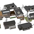 Traditional Style Guesthouse Buildings With Gray Roofs Courtyard And Green Trees