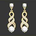 Luxury Golden Earrings Crafted With White Gemstone And Diamond Spiral Design