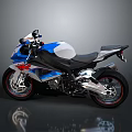 Sleek Modern Sport Motorcycle In Blue White Black With Red Wheels And Silver Exhaust