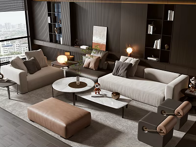 Modern Living Room Sofa And Coffee Table Set With Pillows Rug And Side Tables 3d model