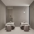 Modern SPA Sauna Interior Design With Massage Tables And Decorative Grid Lighting