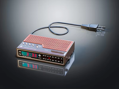 Vintage Radio Speaker With Retro Design Red Grille Front Buttons Display And Power Cable 3d model