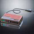 Vintage Radio Speaker With Retro Design Red Grille Front Buttons Display And Power Cable
