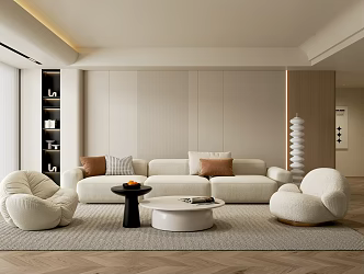 Cream Style Living Room Sofa Coffee Table Combination Single Person Sofa Multi Person Sofa Picture Floor Lamp Carpet 3d model