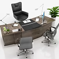 Modern Office Desk Setup With Ergonomic Chairs Potted Plants Lamp And Supplies