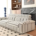 Comfortable Grey White Striped Fabric Sofa Set For Cozy Retro Living Room Interior Decoration