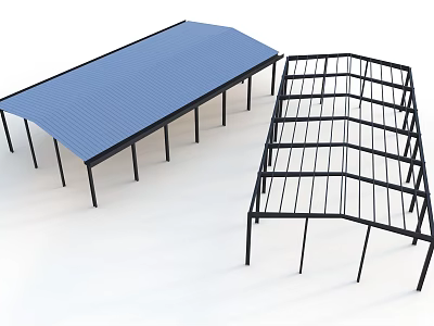 Blue Roof Structure and Black Metal Frame Construction Design Elements 3d model