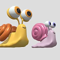 Cute Reptile Snail Characters With Big Eyes And Colorful Shells In Cartoon Style