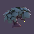 Cartoon Tree with Purple Textured Trunk Green Leaves and Small Star