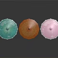 Colorful Standing Umbrellas Against Dark Background With Light Blue Brown And Pink Hues