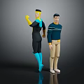 Two Game Movie Characters 3D Figure With Black Bodysuit Blue Details Navy Sweater Khaki Pants