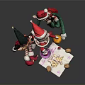 Christmas Elf Plush Toys Display With Santa Hats Walnuts And Small Gifts