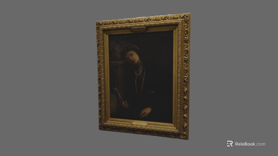 Elegant Pearl Jewelry In Classic Portrait With Ornate Gold Frame Design 3d model 