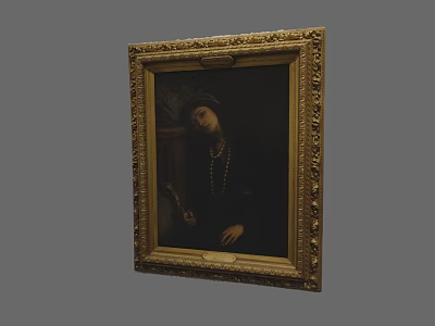 Elegant Pearl Jewelry In Classic Portrait With Ornate Gold Frame Design 3d model