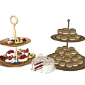 Elegant Multi Tiered Dessert Serving Sets With Macarons Cupcakes And Fruit Topped Desserts 3d model