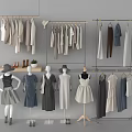 Fashion Store Clothing Hangers Display with Dresses Coats Mannequins and Accessories