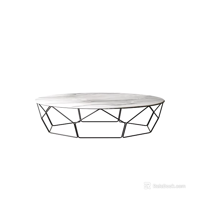 Round Marble Top Coffee Table with Black Geometric Metal Frame Design 3d model