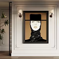 Abstract Painting Figure With Black Hat Headscarf Neutral Tones Wall Art Decor