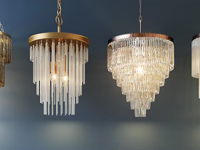 Elegant Crystal Chandeliers With Glass Pendants And Metal Frames Hanging In Modern Decor 3d model