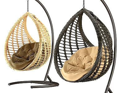 Stylish Rattan Hanging Leisure Chairs Two Tone Design With Soft Cushions 3d model