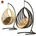 Stylish Rattan Hanging Leisure Chairs Two Tone Design With Soft Cushions