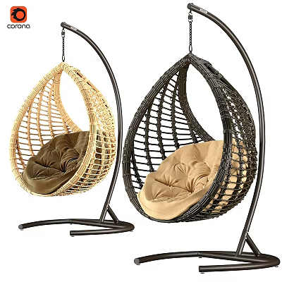 Stylish Rattan Hanging Leisure Chairs Two Tone Design With Soft Cushions 3d model