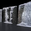 Garden Landscape Rock Formations With Snowy Icicles And Natural Textures