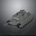 Modern Military Tank with Cannon Turret Tracks and Antenna Sensors on Reflective Surface