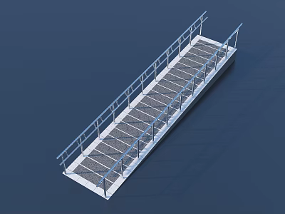 Industrial Metal Walkway Platform With Grated Surface And Safety Railings 3d model