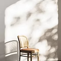 Dining Chair with Woven Backrest Wooden Frame Brown Seat in White Wall Light Shadow Effects