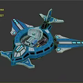 Futuristic Blue Sci Fi Spaceship With Transparent Cockpit And Multi Wing Design 3d model