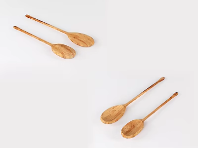 Handmade Natural Wooden Spoon Set For Kitchen Cooking Utensils And Tools 3d model