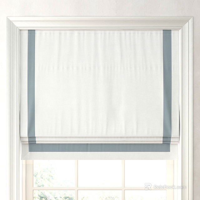 White Roman Shades With Gray Trim Modern Light Filtering Window Covering 3d model 