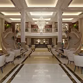 Luxurious Hotel Lobby With Grand Chandelier Marble Floor Staircases And Decorative Paintings