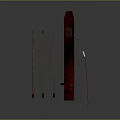 Ancient Weapon Red Leather Quiver With Wooden Arrows And Hunting Design