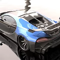 Bugatti Blue Sports Car With Open Doors Black Roof Rear Spoiler And Reflective Surface