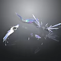 Transparent Feather And Crystal Decorations With Light Reflections On Black Background